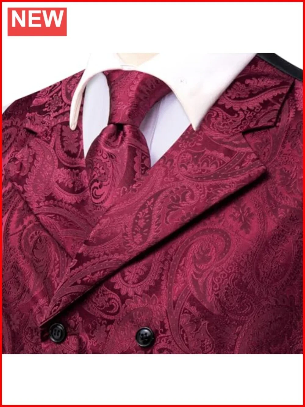 Mens Double Breasted Paisley Vest Tie Set 6 Piece Wedding Formal Party